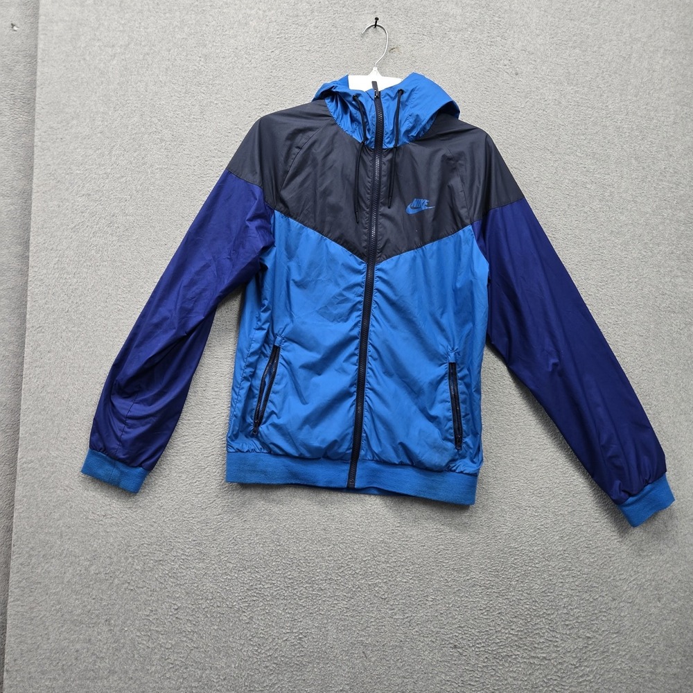Nike Men Jacket SMALL Blue Colorblock Activewear Windrunner Hooded Full Zip